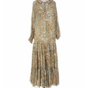 Free People feeling groovy Floral Long Sleeve Dress - Orange and Cream